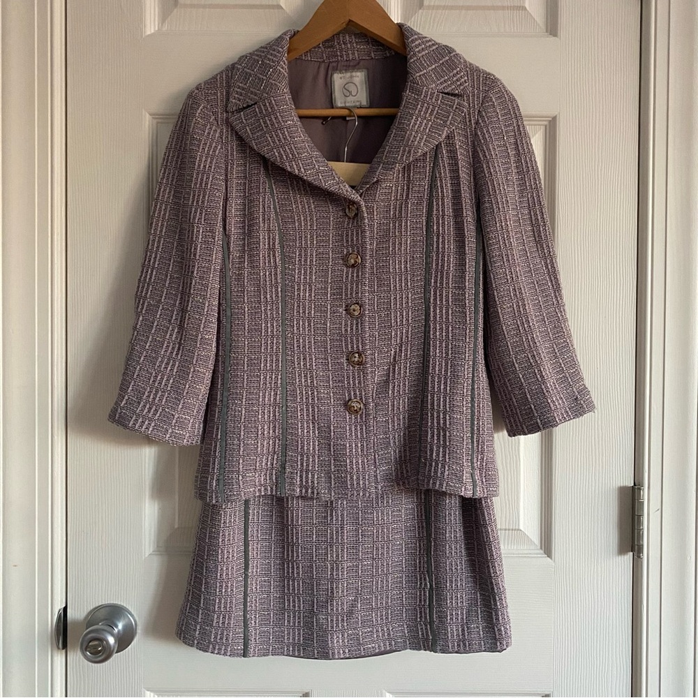 St. John Lavender Tweed Skirt Suit Jacket Set